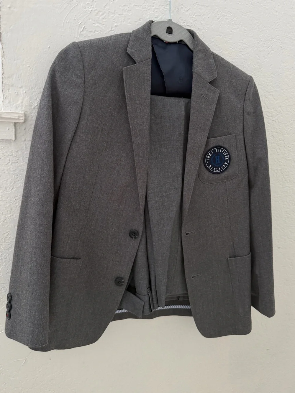 Tommy Hilfiger Boys' Charcoal Gray Sport Coat with Crest Patch